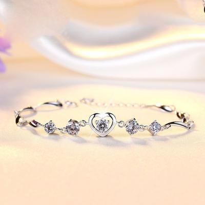 925 Sterling Silver Jeweleries Bracelet Popular Fashion Love Heart-Shaped Zircon Female Lover Silver Bracelet Bracelet