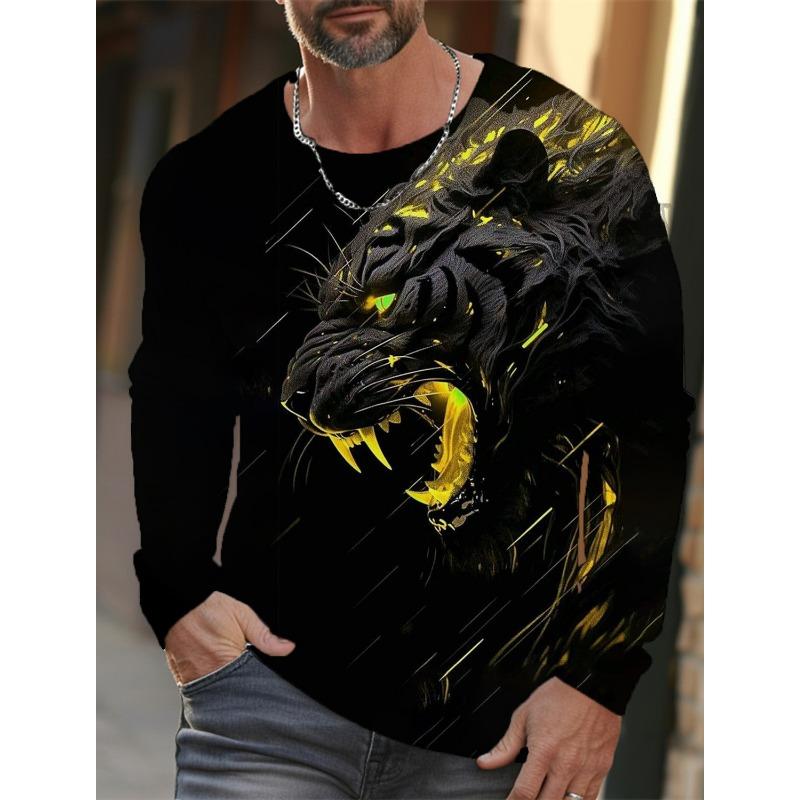 Tiger Graphic Men's Long Sleeve T-shirt for Men Clothing Casual Top Tee Shirt Fashion Animal 3D Full Printing Streetwear