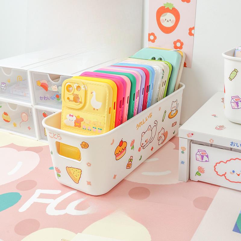 Minimalistický stolní úložný box pro koleje: Držák na mobilní telefon a košík-organizér na kosmetiku