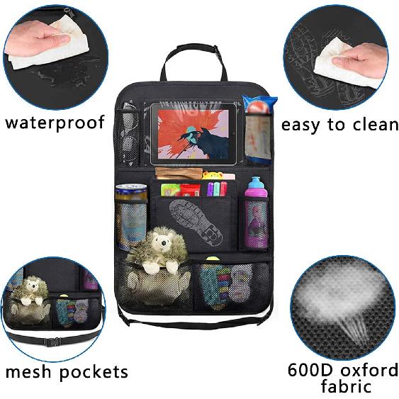 Aokdom 2PCS Car Seat Back Organizer,Extra Large Capacity Car Seat Organizer With 6 Mesh Pocket,2 Cup Holder & 4 Storage Bag,Road Trip Essentials For