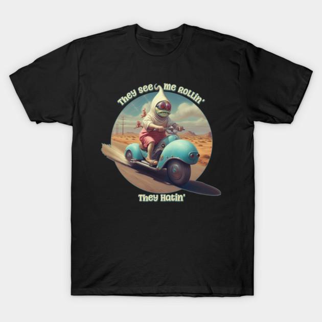 Asian Size Men Black Print T-shirt They See Me Rollin - They Hatin Scooter No-Cut Print Cotton Tshirt S чёрный