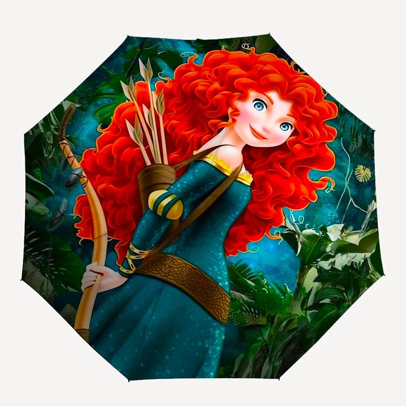 Disney Merida,Brave,Forest Manual Opening and Closing Umbrella, 8-Rib Reinforced Folding Design, Lightweight