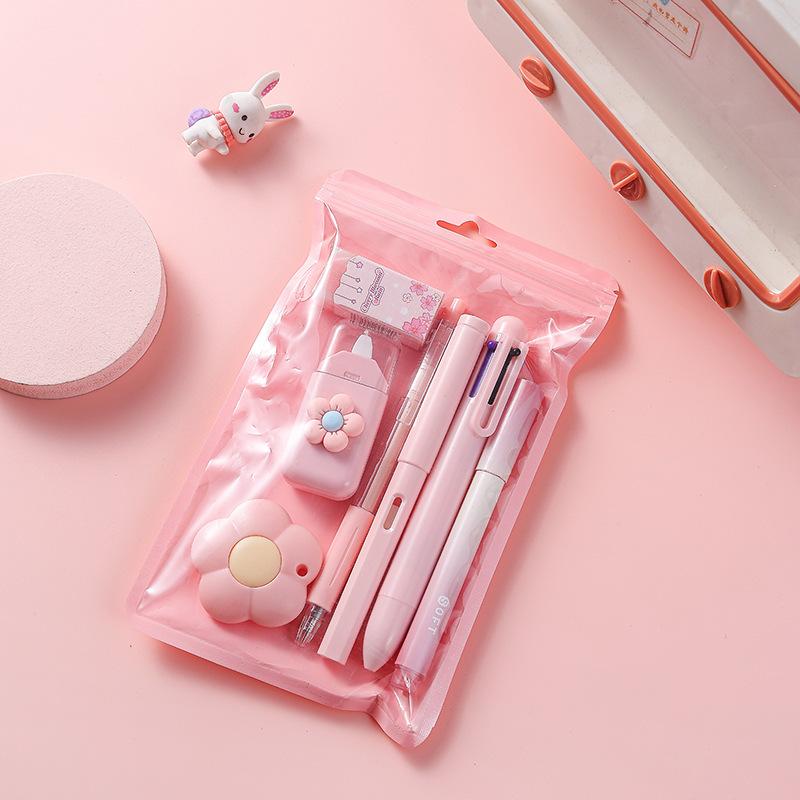 7-In-1 Stationery Set Children Back To School Gel Pen Highlighter Ballpoint Pen Eternal Pencil Tape Eraser Kids Prize Xmas Gift