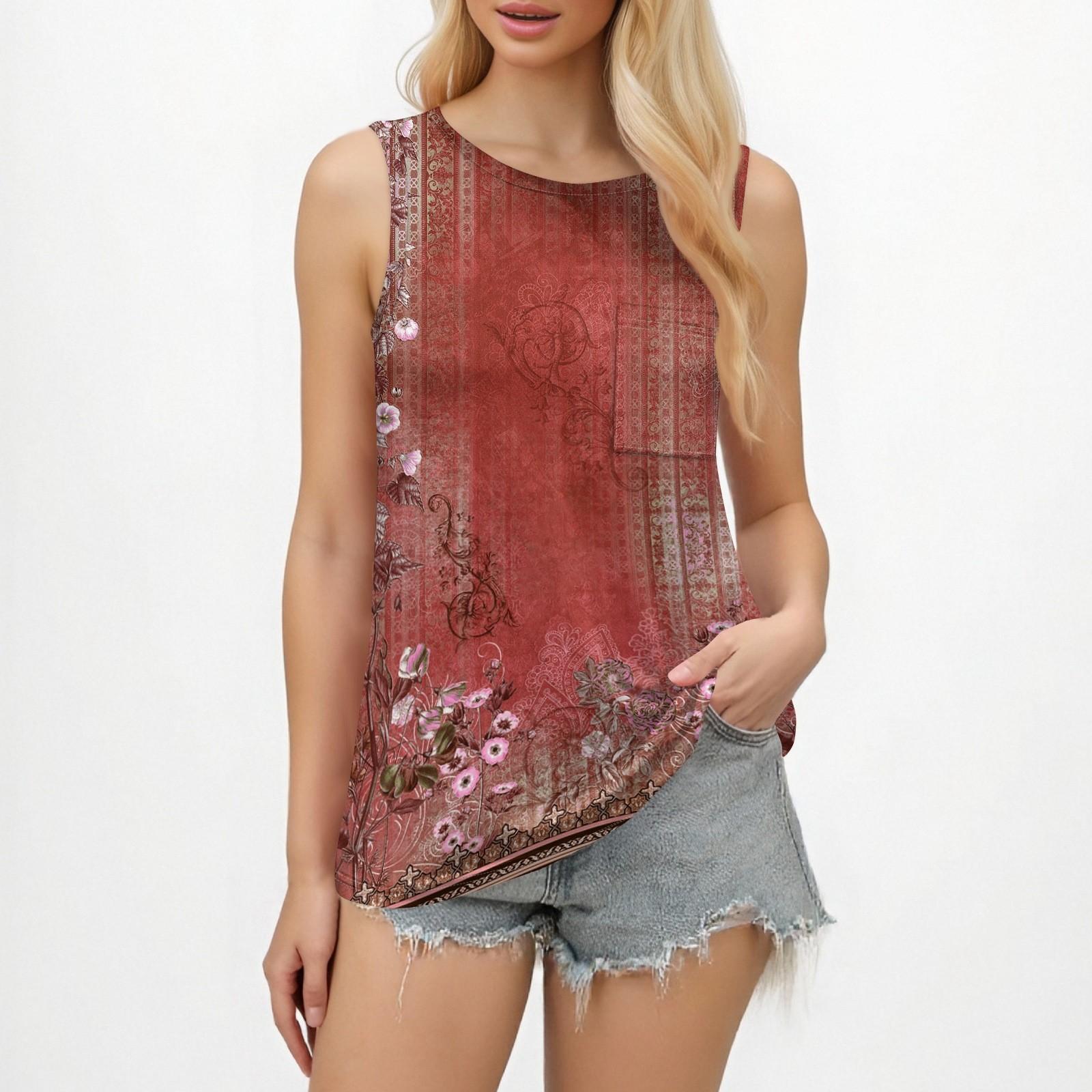 

Женские майки 2025 года, свободный крой, высокий ворот, летний топ, нарядные повседневные рубашки без рукавов с карманом XL красный