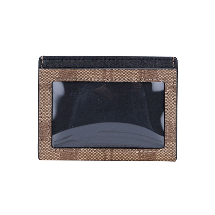 Coach Card Case 10 Classic Coated Canvas And Leather Wallet Men Wallet Black Brown Khaki 58110-QBTN2