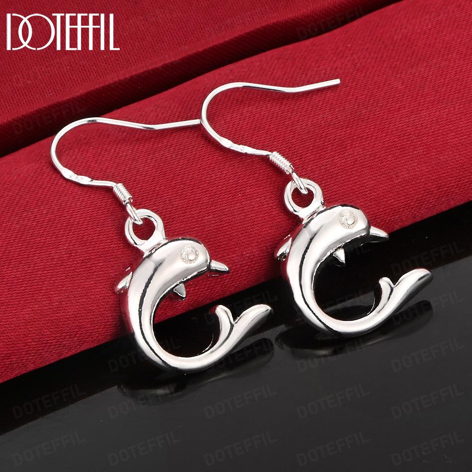 925 Sterling Silver Fashion Gift Fish Pendant Earrings Jewelry
