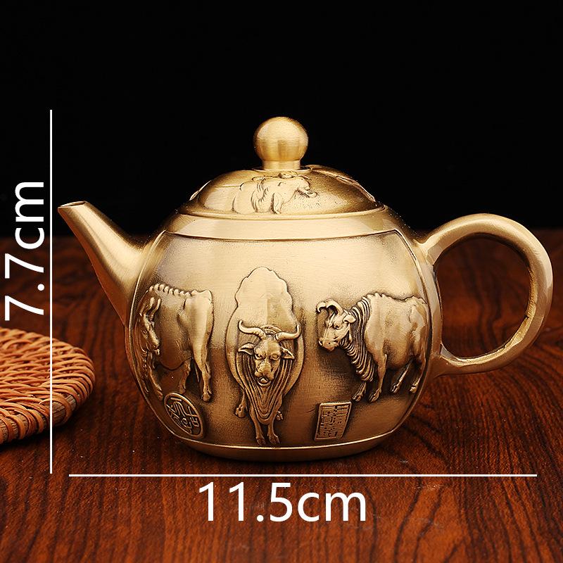 

Antiqued Copper Pure Brass Small Teapot Tea Set - Office Desktop Five Ox Metal Craft Ornament.