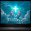 2D Christian Cross Photography Backdrop, Hands and Blue Sky Studio Background