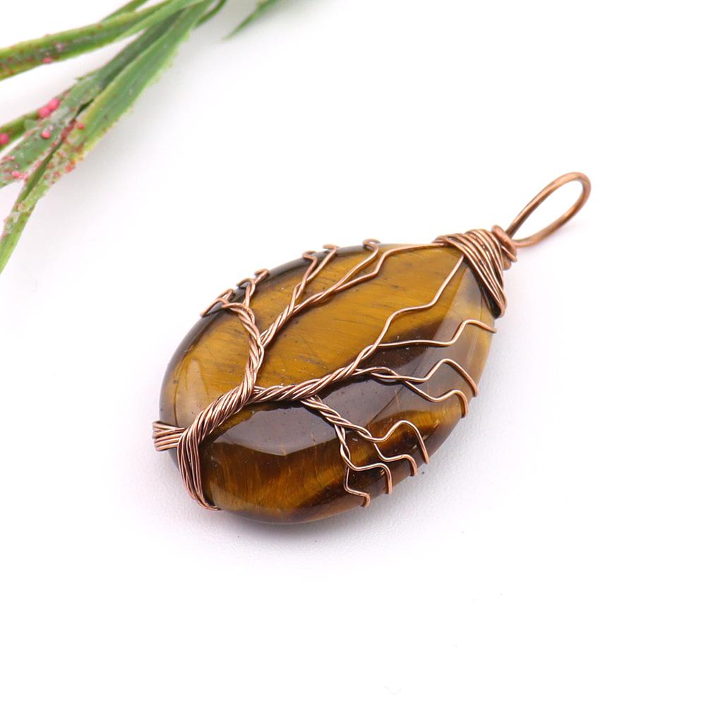 Natural Agate Crystal Tree of Life Pendant Necklace