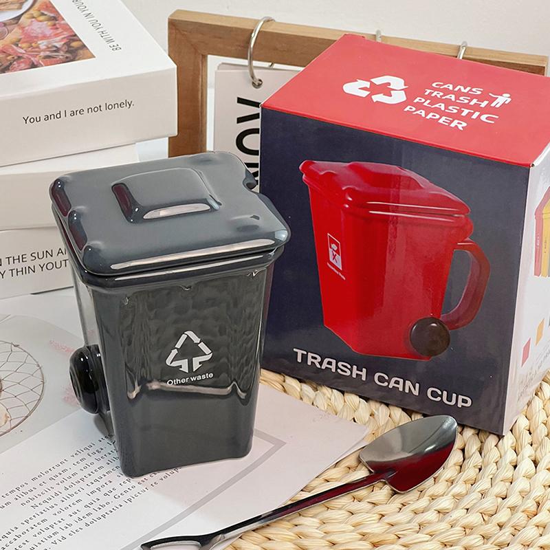 

Funny Trash Can Ceramic Mug, Trendy Green Office Coffee Mugs, Breakfast Milk Oat Cups, Couple Water Cup,Birthday Gift Kawaii Cup