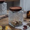 Wooden Covered Relief Glass Container Storage Bottle, Food Storage Container, Coffee Beans, Nuts, Sealed Storage Jar, Candle Jar