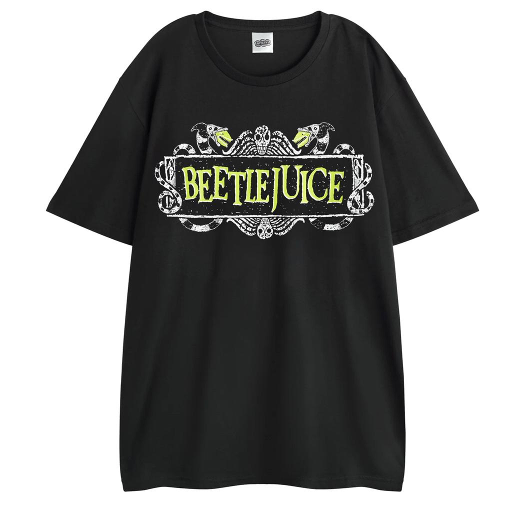 Beetlejuice Mens Logo Short-Sleeved Long Pajama Set