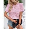 Top da Donna Rosa con Paillettes a Manica Corta Girocollo Casual da Festa Vestibilità Larga Camicetta Maglietta