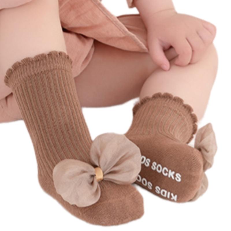 Children Socks with  Not  Slip Bottom & Lace Bowknot Toddler Safety Socks Smooth Stitching Socks for 1 to 5 Years
