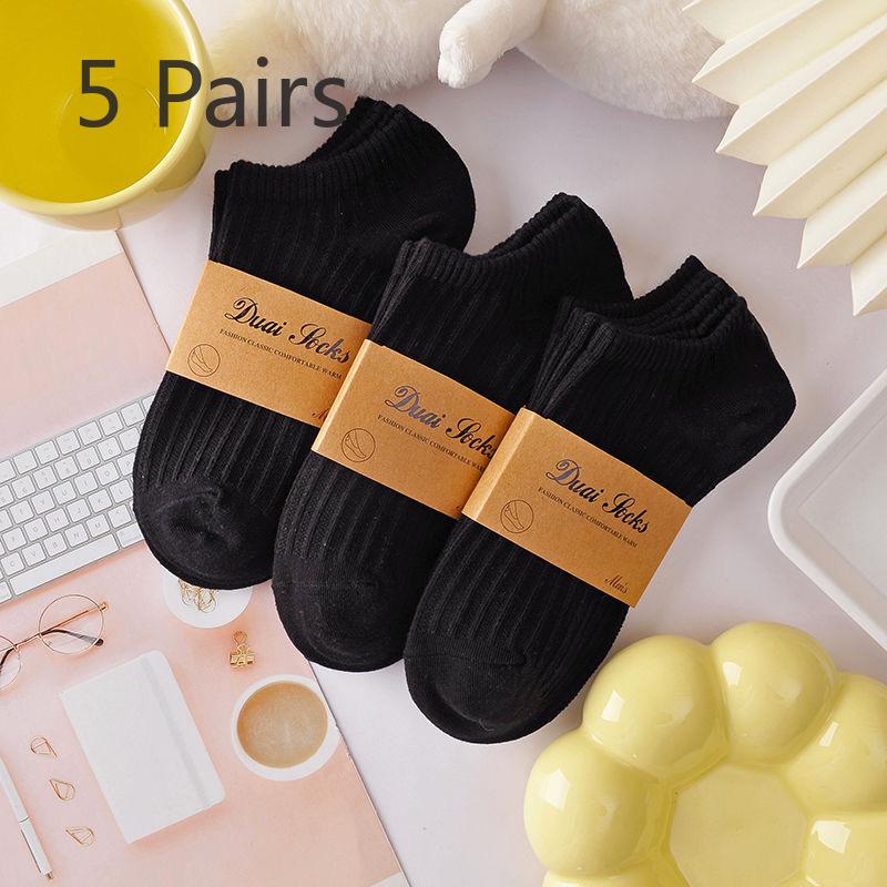 5 Pairs of Female Spring and Summer Thin Vertical Stripe Simple Sweat Absorption Invisible Socks