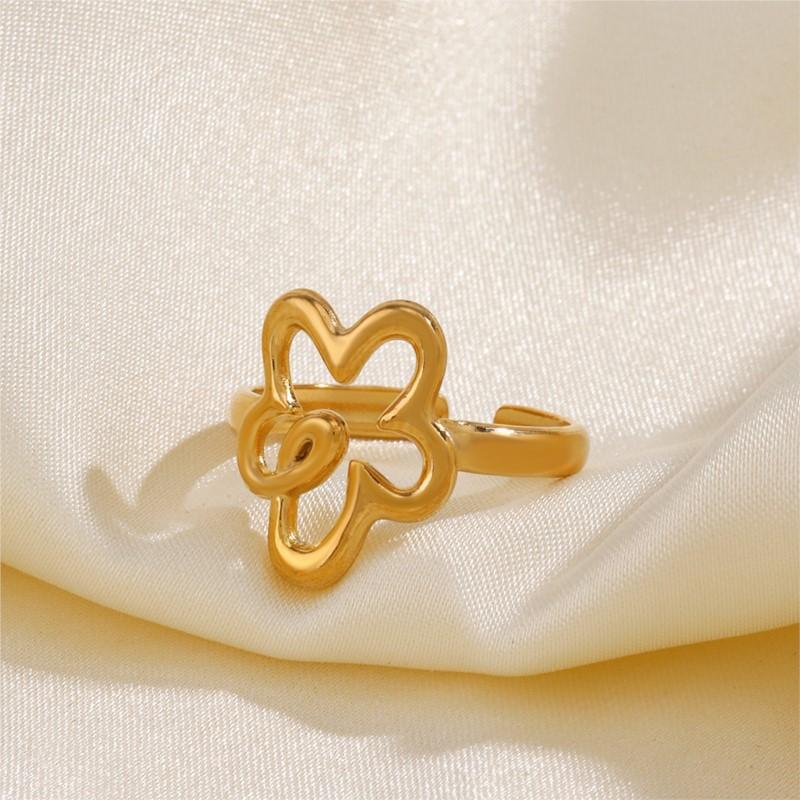 Stainless Steel Hollow Flower Open Ring For Women Trendy Simple Adjustable Ring Party Jewelry Acceessory Gift