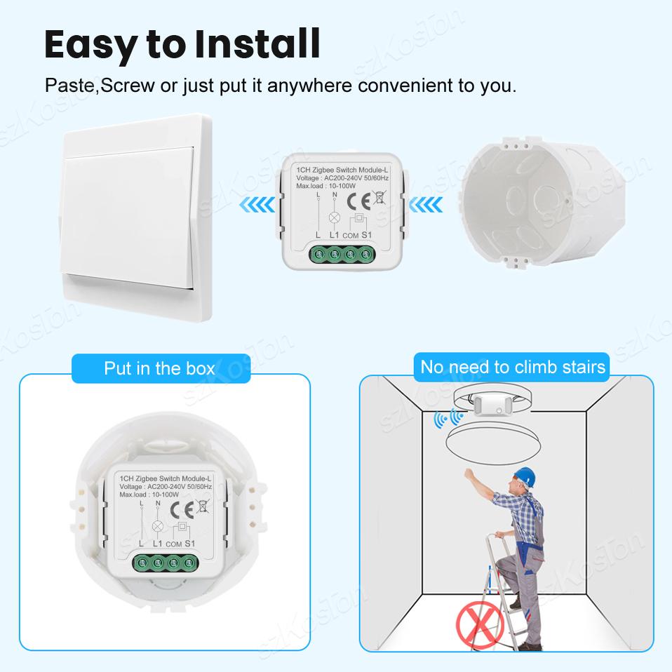 Tuya Zigbee Smart Mini Switch Module Relay No Neutral Wire Required 1 2 3 4 Gang 2 Way Control Works with Alexa Google Home