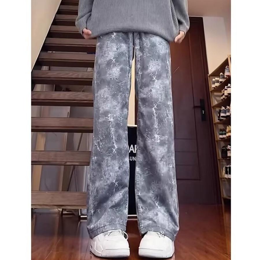 Tie-dyed pants men's spring and autumn models American high street loose jeans niche design straight tube micro-pull pants men