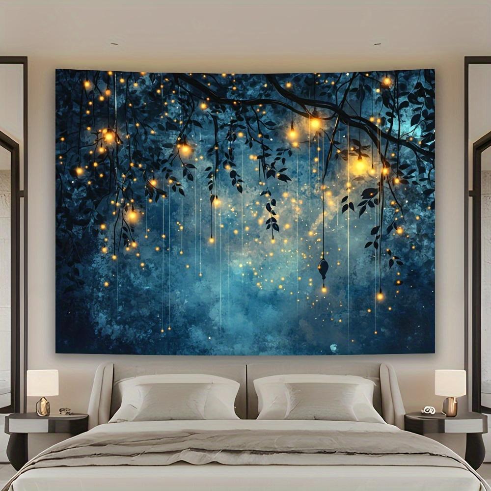 1Pc Enchanting Firefly Forest Wall Tapestry - Polyester Art With Glowing Lanterns & Lush Greenery, Perfect For Living Room, Bedr