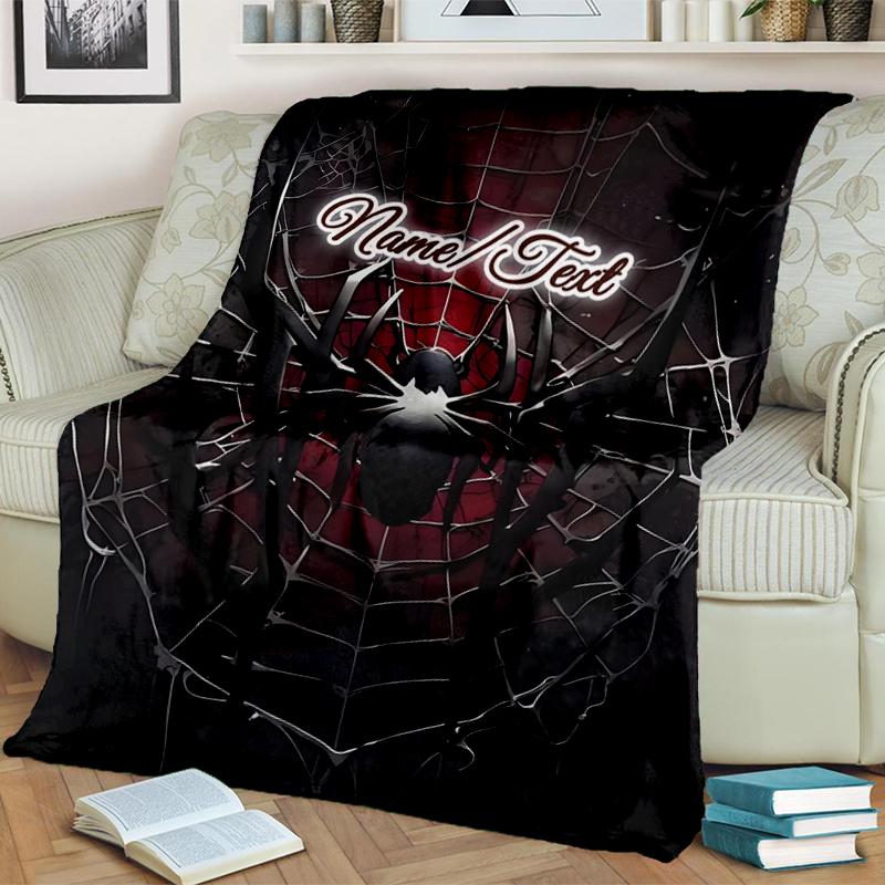 1PC Custom Name Spider Web Outdooor Flannel Blankets Throw Blanket All-Season Throw Gift Bedspread for Couch, Bed, Camping Holiday Birthday Gift