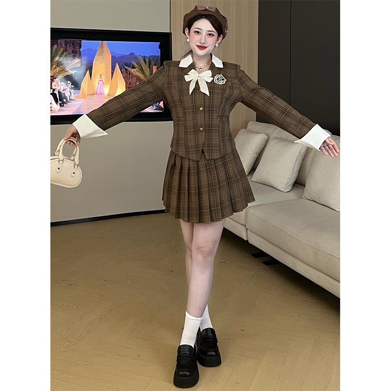 

Осенне-зимнее клетчатое платье для девочек плюс-сайз – Стильная, пасторальная студенческая мода M (90-105 jin)