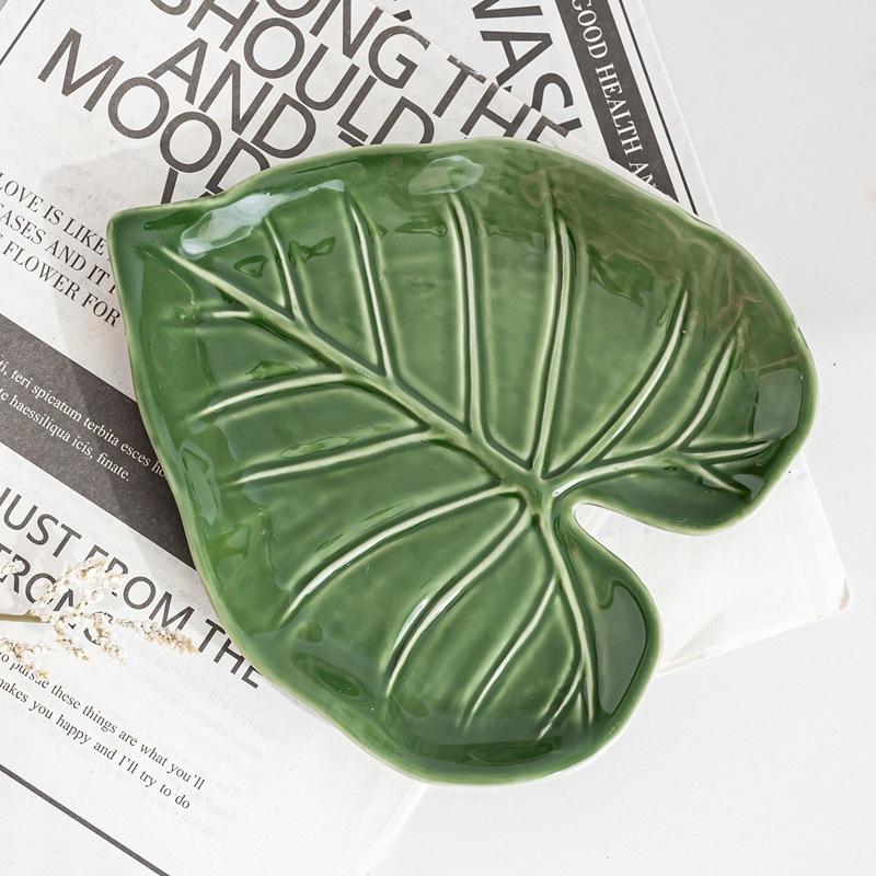 Keramisk spatelhållare - Skedhållare för köksbänkskiva - Söt lövdesign, multifunktionell bestickhållare