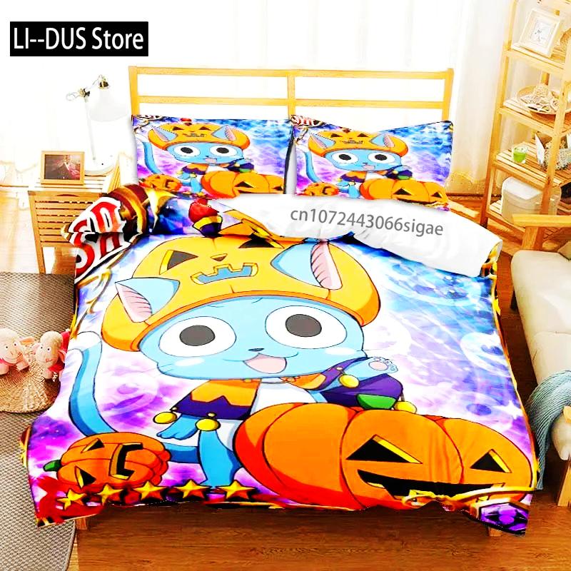 Zestaw pościeli 3D Anime Fairy Tail Zestaw trzyczęściowy na łóżko Poszwa na kołdrę Pojedyncze Podwójne Łóżko Queen Size Zestaw poszwy na kołdrę Sypialnia dla dorosłych chłopców