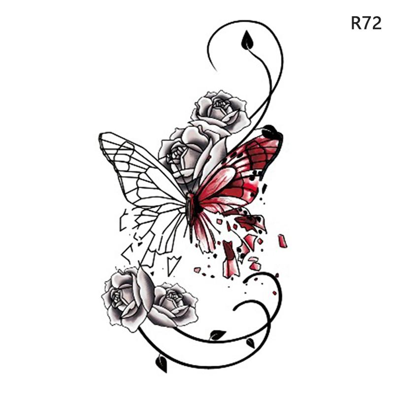 Waterproof Temporary Tattoo Stickers Black Butterfly Rose Transfer Flash Tatoo Women Sexy Neck Hand Chest Body Art Fake Tattoos