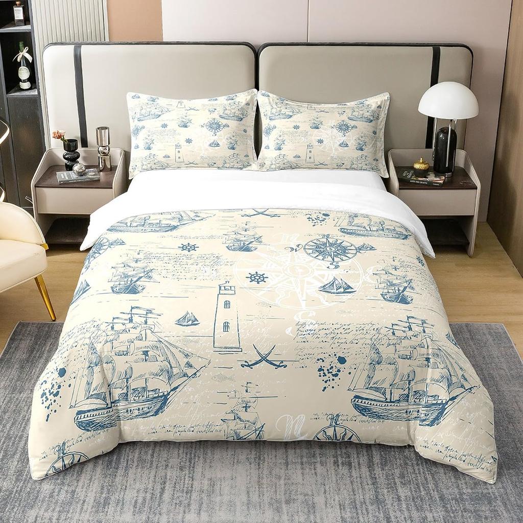 Compass Print Comforter Cover For Children Kids Boys Girl Bedding Set Vinatge World Duvet Cover Ocean Room Decor Queen Full Size