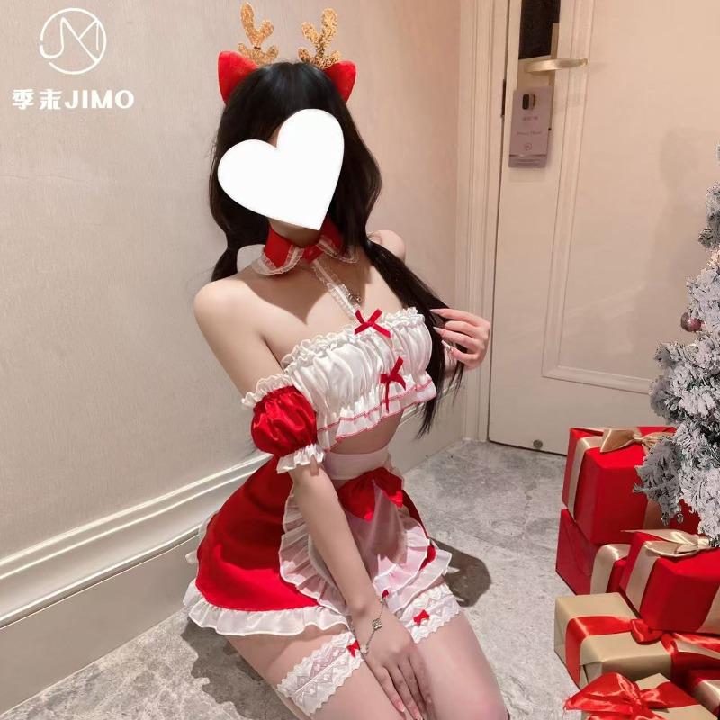 Sexy lingerie end-of-season sexy bed warmer Christmas maid tube top uniform suit with buttocks exposed and no temptation to stimulate Christmas robe