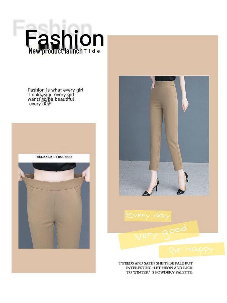 Women's High-Waisted Elastic Straight-Leg Cigarette Pants, Slimming & Versatile, Ideal for Spring/Autumn, Casual Mom's Trousers, New 2025