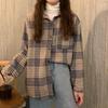WTEMPO Autumn Winter Thickened Plush Plaid Shirts Women's Vintage Chic Loose Casual Warm Shirt Coats with Buttons