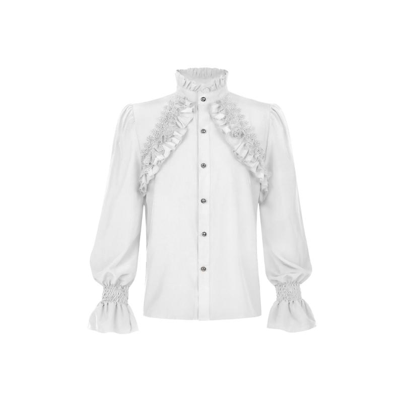 Gothic Lace Trim Blouse Halloween Cosplay Shirt Elegant Victorian Style Polyester Costume Top For Theme Parties