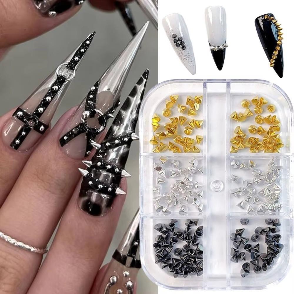 3D Metallic Finish Nail Art Studs Black And Silver Tone Rivet Nail Decorations  DIY Manicure