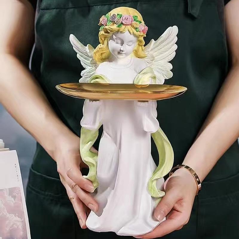 Nordic Resin Angel Girl Storage Tray Statues Ornaments Birthday Gift Home Room Desktop Sculpture Decoration Photography Props