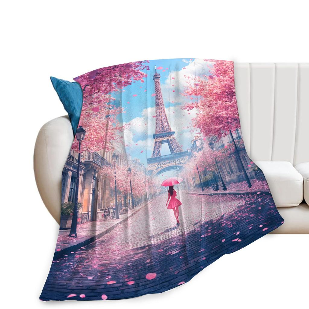 Pink Paris Tower Romantic Travel Flannel Pink Girl Blanket Soft Plush Sofa Nap Blanket