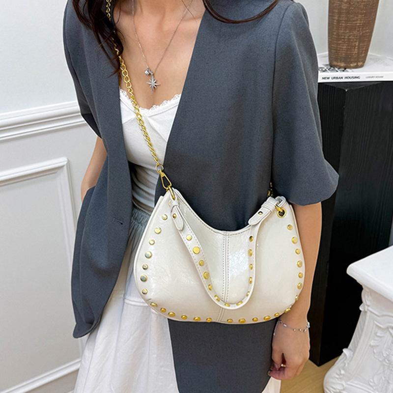 Shoulder Bag for Women Rivet Punk Underarm Bag PU Leather Studded Clutch Purse Trendy Hobo Purse for Work Travel Shopping CLE