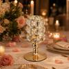 Crystal Candle Holder | Geometric Grid Pattern, Finished Metal with Faceted
