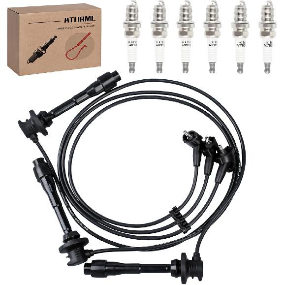 Set of 4 PCS Ignition Spark Plug Wires 32702-P0A-A00 8028 RC-HE73 671-4179 & 4 Iridium Spark Plugs Set Compatible with 1998-2001 Honda Accord DX