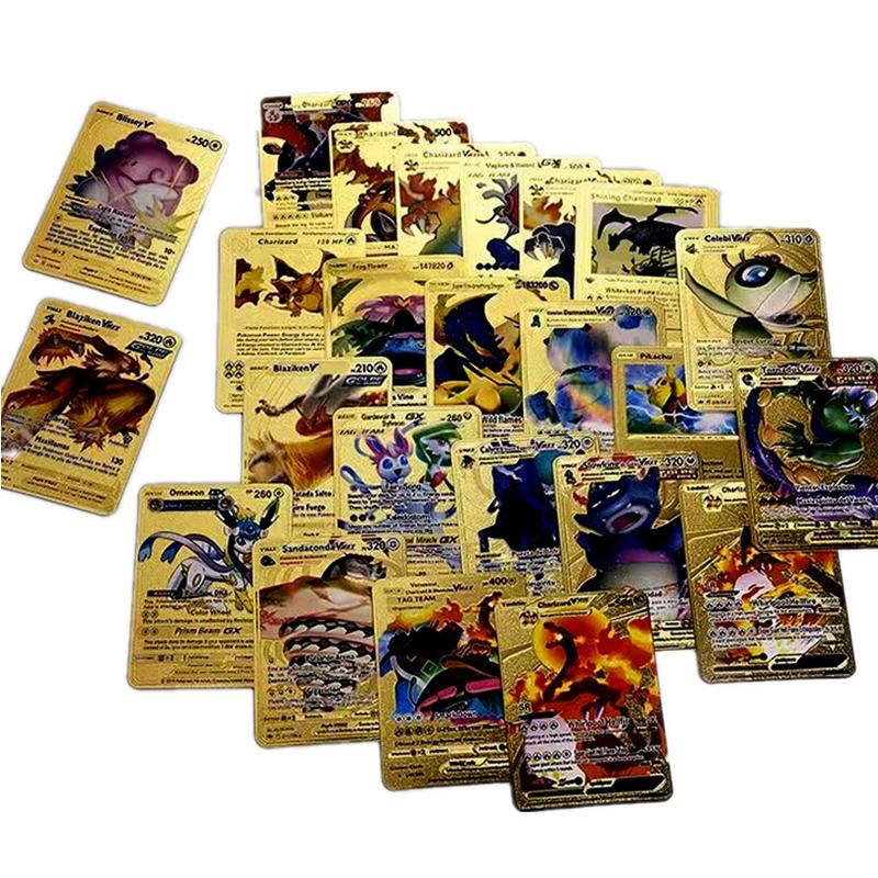 55 Cartes Pokémon Dorées Vstar Vmax GX - Version Anglaise, Boîte De Jeu Incluse - Cartes Plaquées Or, Collection