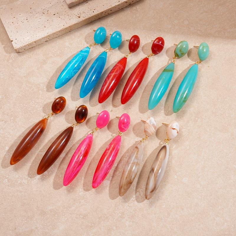 Vintage Colorful Acrylic Water Drop Earrings For Women Fashion Metal Oval Shaped Long Geometric Dangle Earrings Jewelry