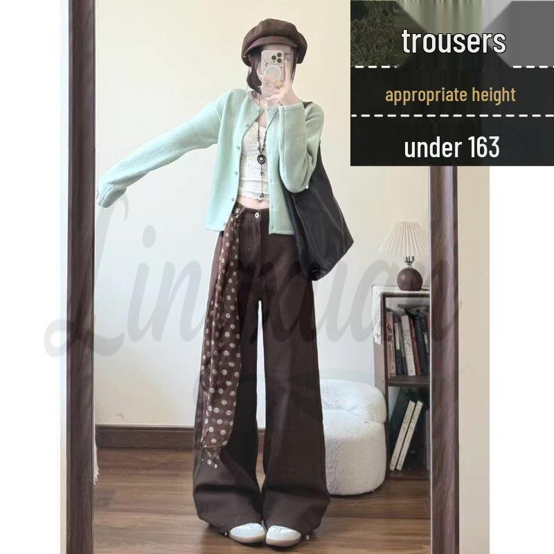 

Melanoid Brown High-Waisted Retro Jeans for Women - Spring 2026 Slimming Loose Wide-Leg Pants S