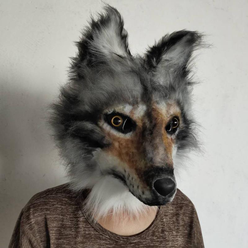 Dog Latex Mask Plush Toys Carnival Cosplay Party Props Adult Full Face Disguise Halloween Costume Funny Fur Animal Wolf Masks