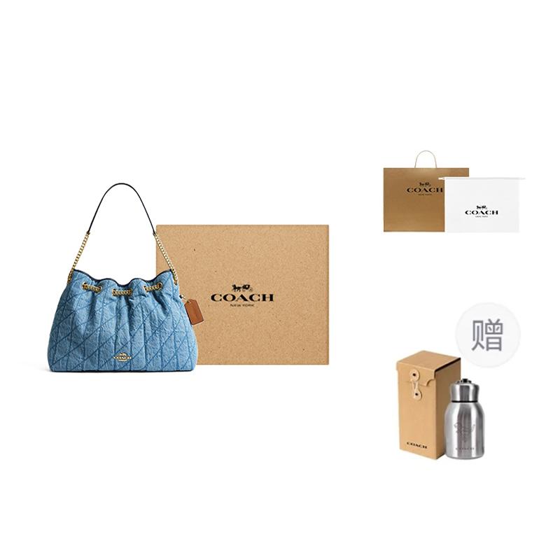 Coach Kette 35 Rautenmuster Kette Schultertasche Denim Groß Damen Schultertasche Blau CDC02-IMTYV