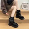 Winter Platform Thick Sole Woman Ankle Boots Design Belt Buckle Slip On Shoes Punk Style Leather Knight Short Bottes Femmes