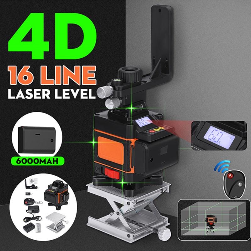 16 Lines 360° Rotary Horizontal Vertical Cross Remote Green Light LED Display Auto Self Leveling 4D Measure Laser Level