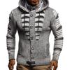 Men's Solid Color Button Sweater Men's Hooded Knitted Fleece-lined Cardigan Jacket
