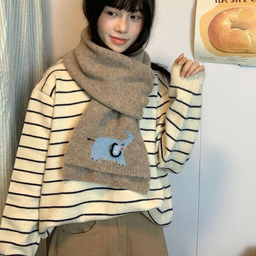 Sweet Cashmere Knitted Scarf Colorful Winter Neck Warmer Panda Cartoon Embroidery Scarf  Daily