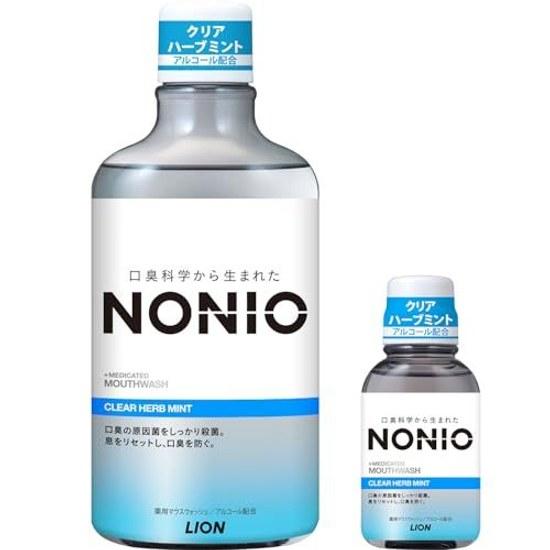 NONIO Mouthwash Clear Herb Mint 600ml + Mini Rinse 80ml Included Quasi-Drug Oral Kills Bad Breath Bacteria Contains Alcohol