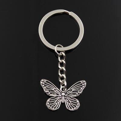 Moda brelok 20x30mm motyl srebrny kolorowy wisiorki DIY mężczyzn biżuteria brelok do kluczyków do samochodu uchwyt pierścieniowy pamiątka na prezent